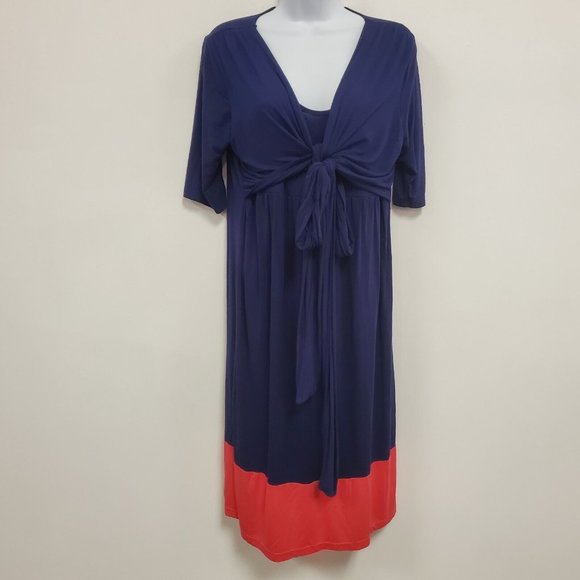 Latched Mama Womens Half Sleeve Knee Length Dress Size L Blue Coral Colorblock - Picture 1 of 11